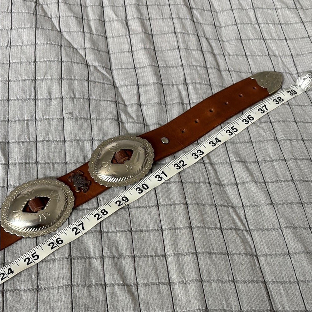 Vintage Brown Leather Belt with Silver Accents - Picture 10 of 11